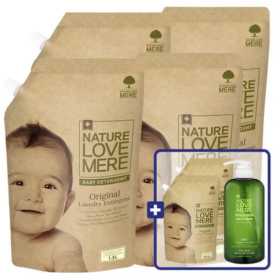 네이쳐러브메레 아기 세탁세제, 오리지널향, 리필 1300ml 4팩 + 세제리필 500ml 2팩 + 식기세정제 액상형 용기 750ml 1개, 1set