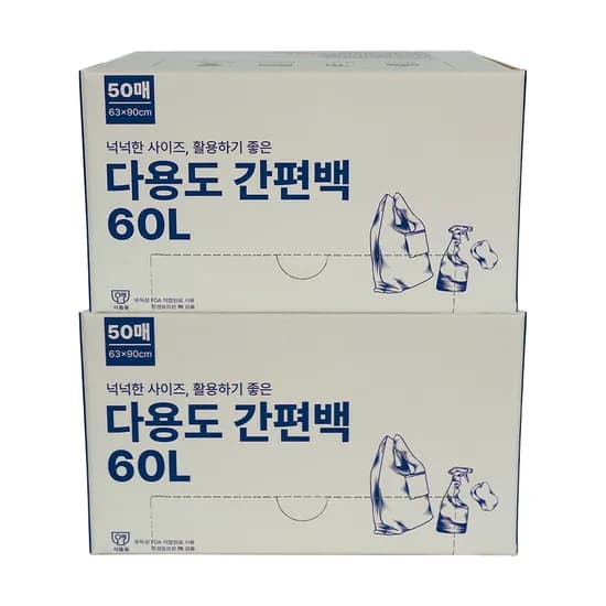 똑똑한 생활습관 간편백, 60L, 대, 50매, 2개