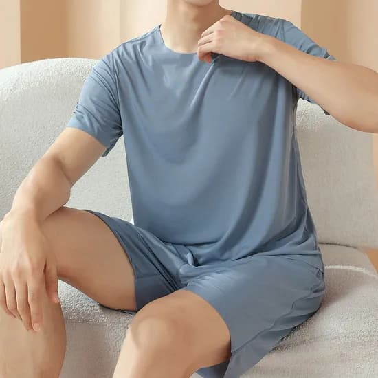 남성 냉감 상하반팔 잠옷세트 홈웨어 시원하고 편한 잠옷, 스카이, L(90-100)