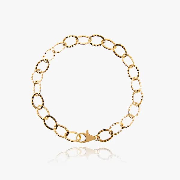 HELENE 할로우 벨라 컷팅 메디앙 체인 금 팔찌, 14K, 옐로우골드, 15.5cm, 1개