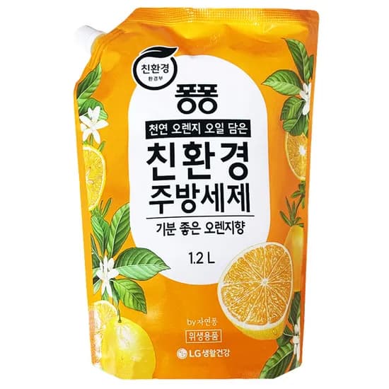LG생활건강 퐁퐁 친환경 주방세제 리필형 오렌지 1.2L 1개