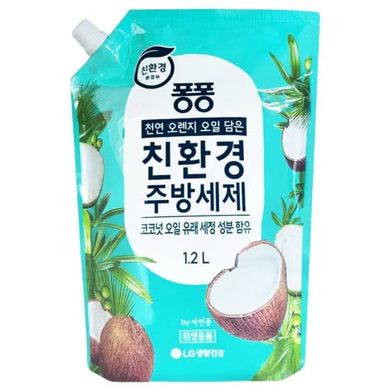 LG생활건강 퐁퐁 친환경 주방세제 리필형 코코넛 1.2L 1개