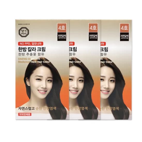 댕기머리 한방칼라크림 새치염색약 4호 자연갈색 3개