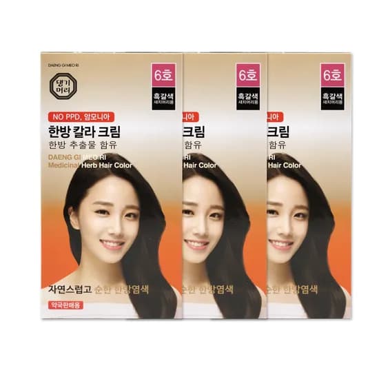 댕기머리 한방칼라크림 새치염색약 6호 흑갈색 3개