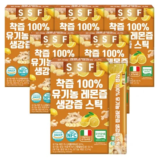 순수식품 착즙 100% 유기농 레몬즙 생강즙 스틱 15g 14포 6박스