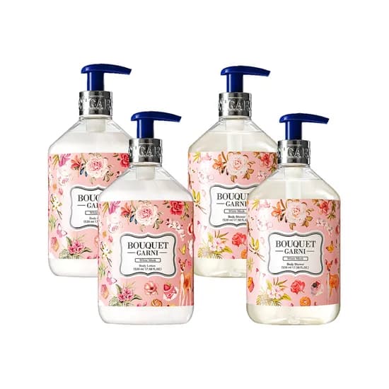 부케가르니 딥 퍼퓸 화이트머스크향 바디워시 2개 + 바디로션 2개, 520ml, 1세트