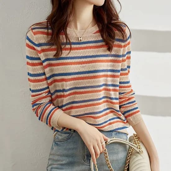 에이시크 데일리 스트라이프 니트 티셔츠 C24CTS663 오렌지 FREE 1개