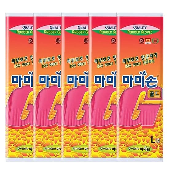 마미손 천연고무라텍스 고무장갑 핑크 대(L) 5개