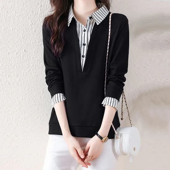 BENAF 앤쥬 스트라이프 레이어드 셔츠 BJ1LS015 네이비 55