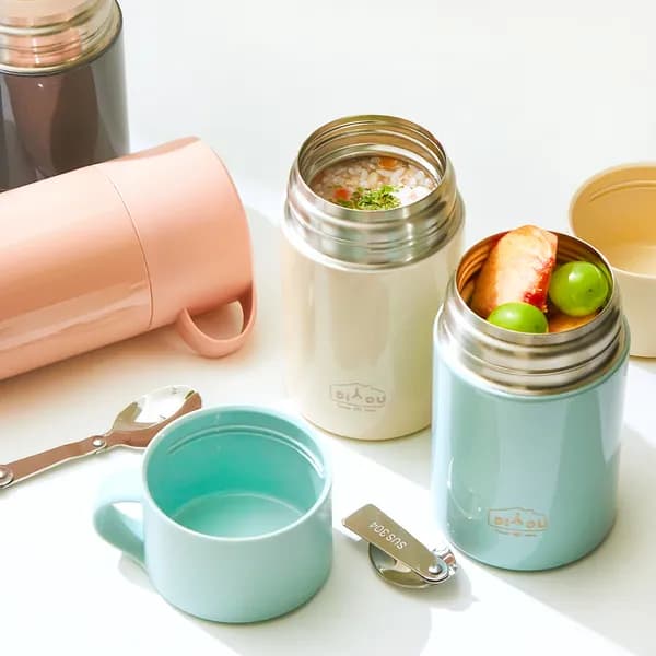 디유 보온보냉 도시락 죽통 핑크+핑크 600ml 1세트