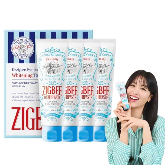 지그비 화이트닝 미백케어 치약 레몬민트향 107g 4개입