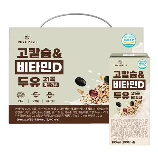 파이토메이드 고칼슘&비타민D 두유 21곡 미숫가루 190ml 24개