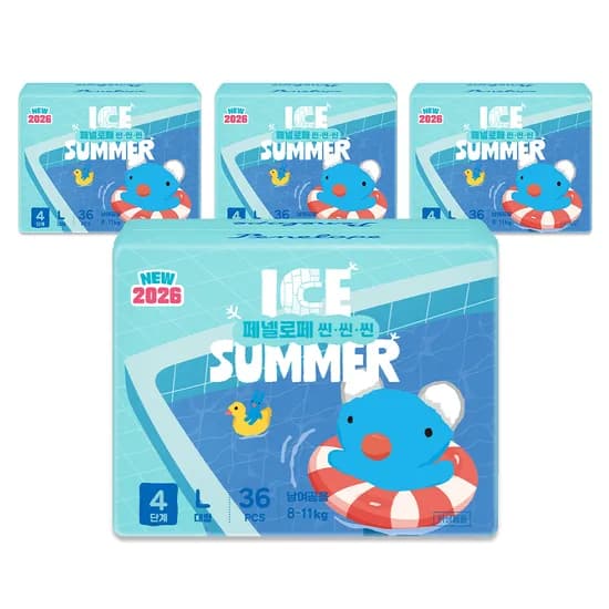 페넬로페 기저귀, 씬씬씬 아이스 썸머, 팬티형, 4단계, 대형, 36매, 4팩