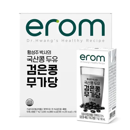 이롬 황성주 국산콩 두유 검은콩 무가당, 190ml, 16개