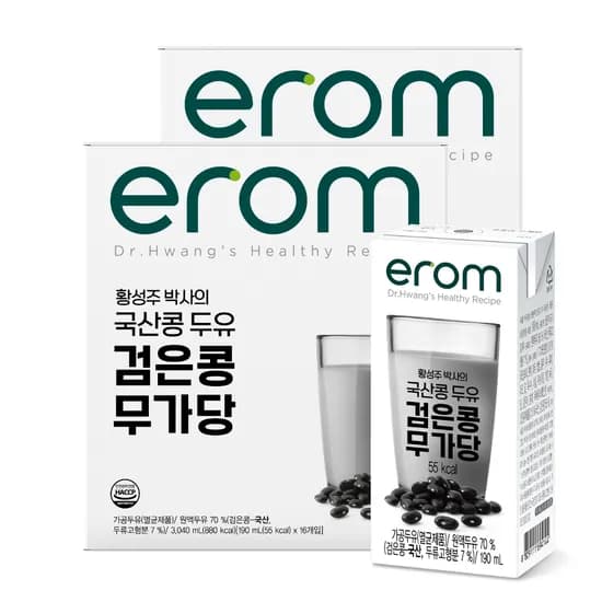 이롬 황성주 검은콩 무가당 두유, 190ml, 32개
