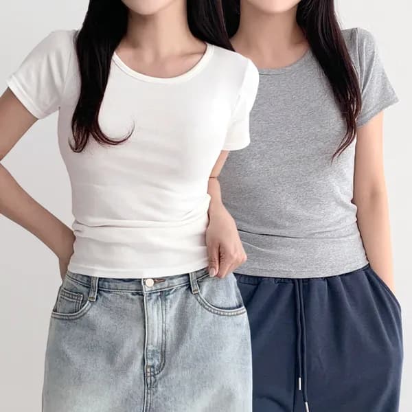 허블리 치즈스판 슬림 반팔티 화이트+그레이 FREE 2개