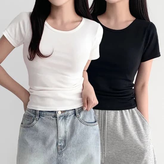 허블리 치즈스판 슬림 반팔티, 화이트+블랙, FREE, 2개