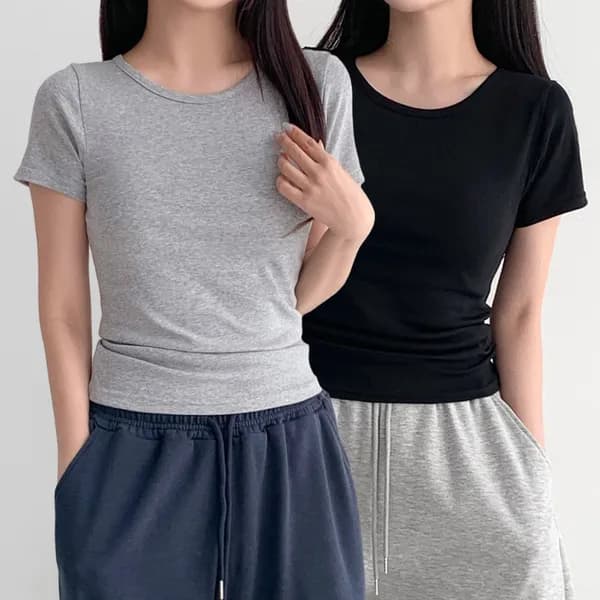 허블리 치즈스판 슬림 반팔티 블랙+그레이 FREE 2개