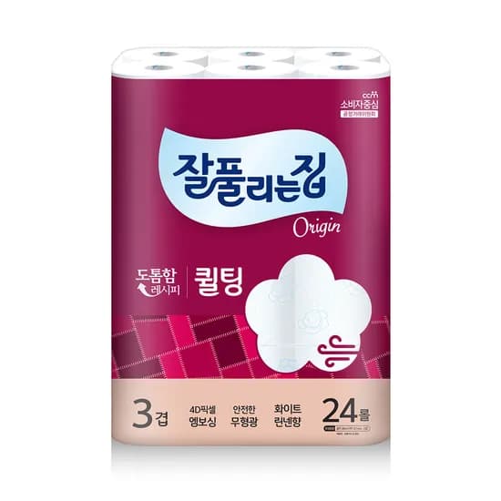 잘풀리는집 퀼팅 3겹 광폭 화장지 24롤 30m