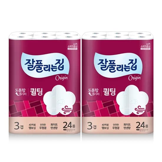 잘풀리는집 퀼팅 3겹 광폭 화장지 24롤 30m 2팩
