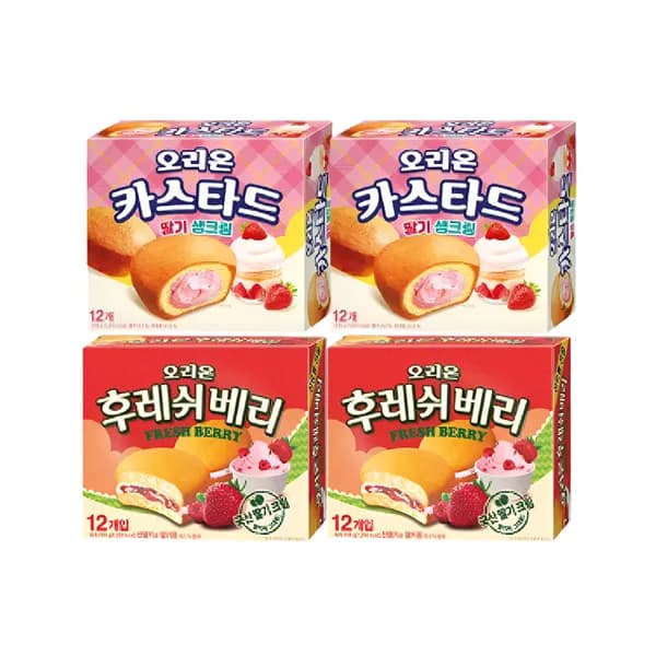 오리온제과 카스타드 딸기생크림 + 후레쉬베리 4팩