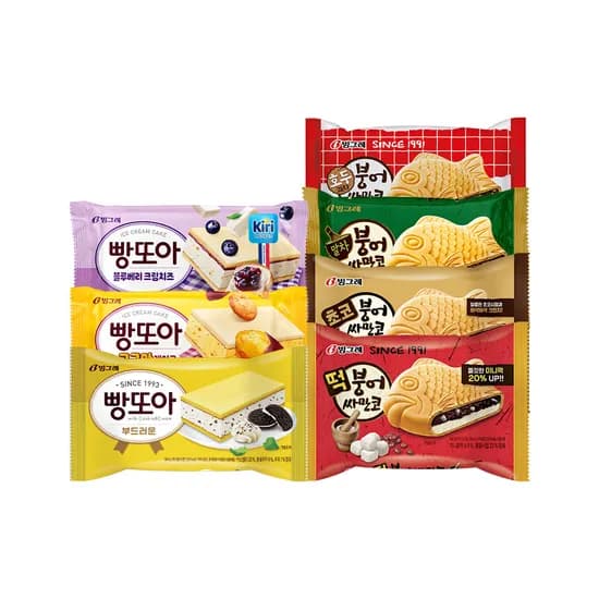 빙그레 붕어싸만코 4종 + 빵또아 3종 혼합, 30개, 1세트