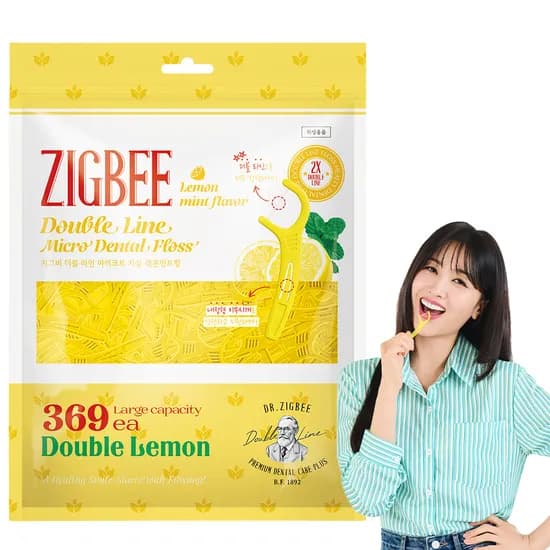 지그비 더블 라인 마이크로 치실 레몬민트 369개입 8cm 1세트
