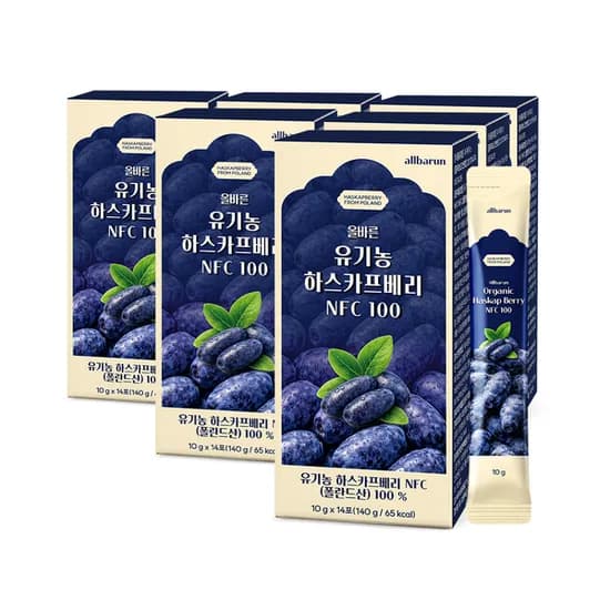 올바른 유기농 하스카프베리 NFC 100, 140ml, 14포, 6개
