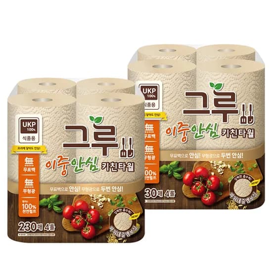 삼정펄프 그루 무표백 키친타올 230매 4롤 2팩