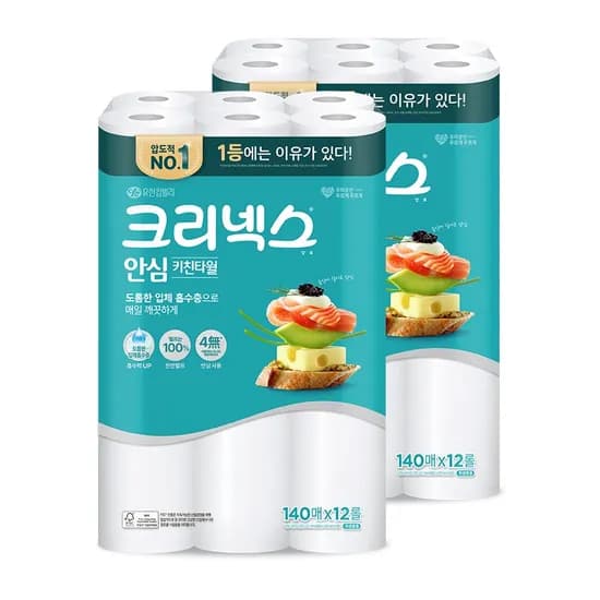 크리넥스 안심 키친타월 140매 12롤 2팩