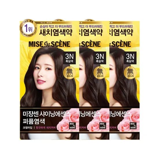 미쟝센 올뉴 샤이닝에센스 염모제 3N 흑갈색 100g 3개