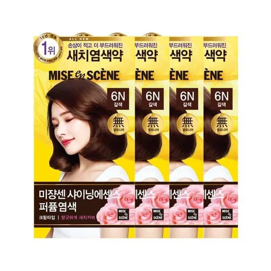 미쟝센 올뉴 샤이닝에센스 염모제 6N 갈색 100g 4개