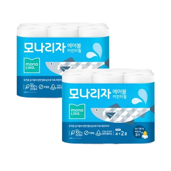 모나리자 에어볼 키친타올 150매 6롤 2팩
