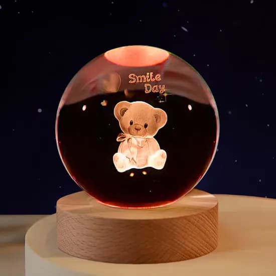 연하 크리스탈구 색변환 무드등, 선물포장, 만화곰, 6cm, 1개
