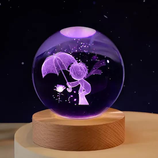 연하 크리스탈구 색변환 무드등, 선물포장, 어린왕자, 6cm, 1개