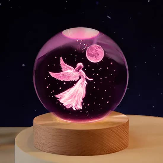 연하 크리스탈구 색변환 무드등, 선물포장, 천사, 6cm, 1개