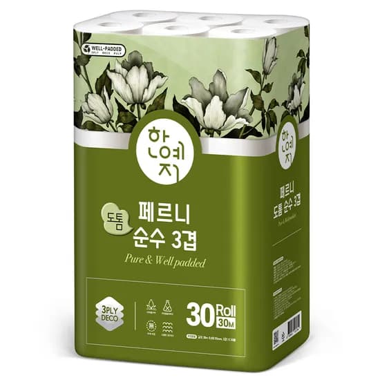 한예지 페르니 도톰 순수 3겹 화장지, 30m, 30롤입, 1개