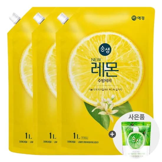 순샘 레몬 주방세제 리필 1L 3개 + 순샘 피톤치드 200ml 레몬향