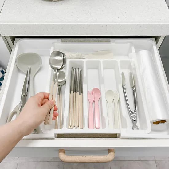 하이어데코 길이조절 수저정리함, 화이트, 33.5-57cm, 1개