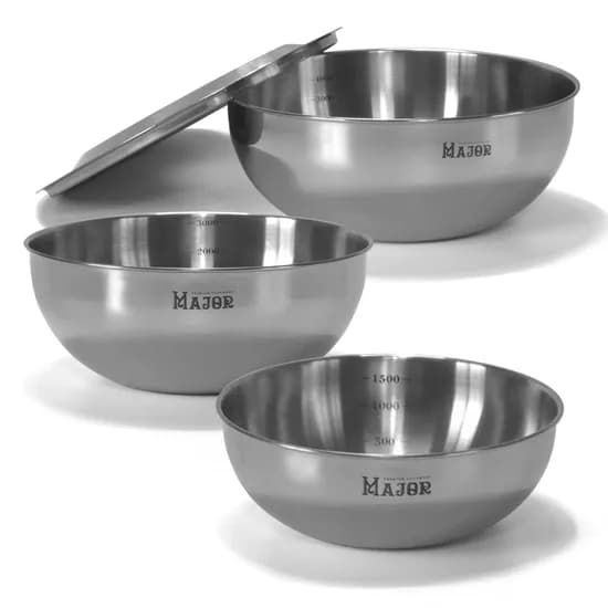 키친아트 메이저 스테인리스 믹싱볼 세트, 4P, 1500ml+3000ml+4000ml+뚜껑, 스텐, 1개
