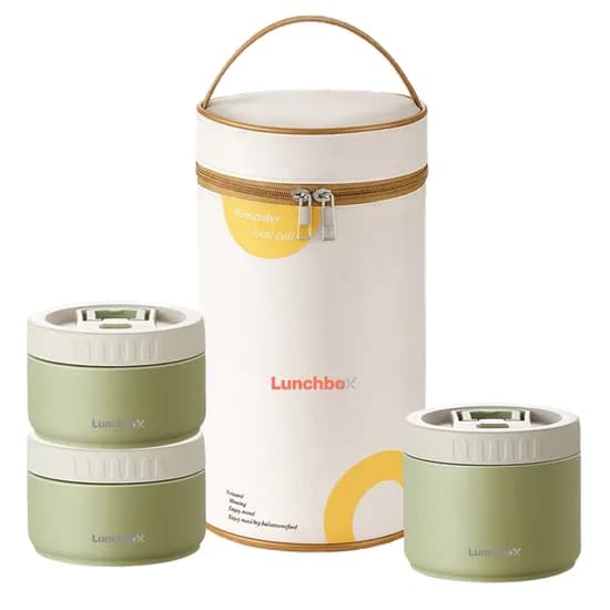 코코리브 3단 독립 보온보냉 도시락, 말차 그린, 1760ml, 1개