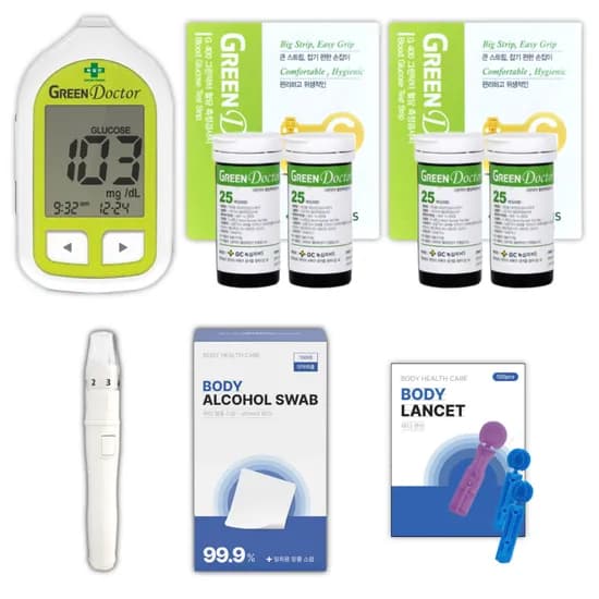 GC녹십자MS 그린닥터 혈당측정기 세트 G400 1개 검사지 100매 침 100개 알콜솜 100매 1세트