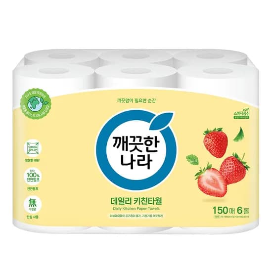 깨끗한나라 데일리 키친타월 150매 6롤 1팩