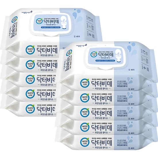 깨끗한나라 닥터비데 화장실용 물티슈 캡 46매 10팩 10개