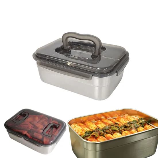 올품락 국산 스텐 김치통 직사각 핸디 1호 그레이 2400ml 1개