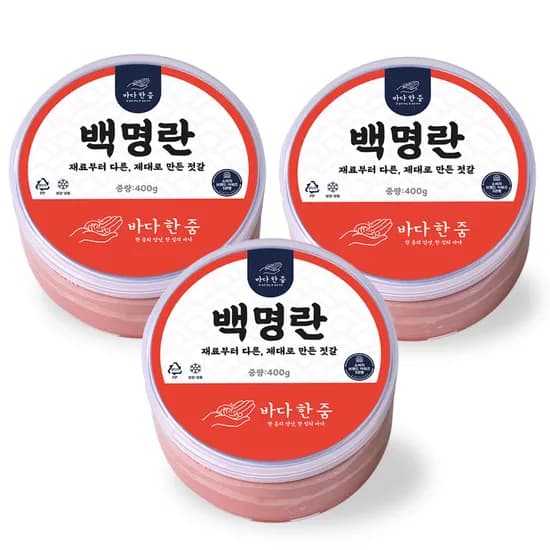 바다한줌 백명란 무색소 파지 저염 명란젓 400g 3개