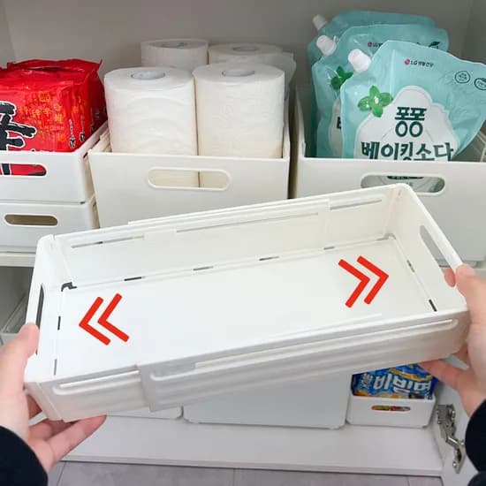 하이어데코 접이식 길이조절 팬트리 수납함 대형 화이트 1개