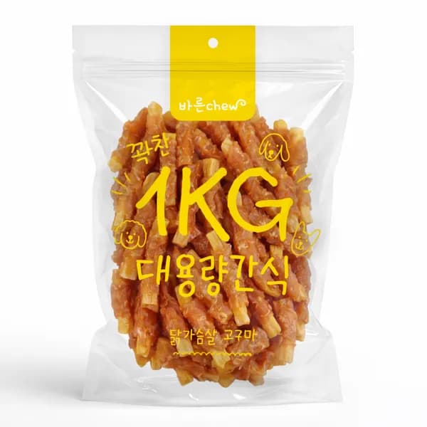 바른츄 대용량 사사미, 닭가슴살고구마, 1kg, 1개