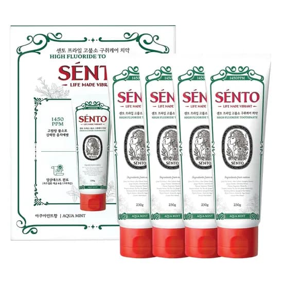 센토 프라임 고불소 구취케어 치약 아쿠아민트향 230g 4개