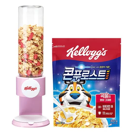 켈로그 콘푸로스트, 300g, 1개 + 시리얼 디스펜서, 핑크, 1개